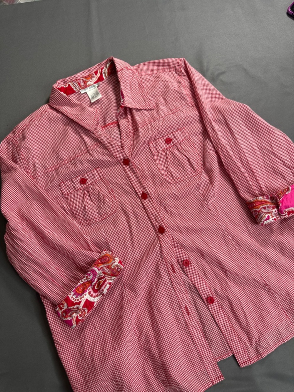 Rebecca Malone 100% Cotton Red Gingham Button-Down Shirt Size L